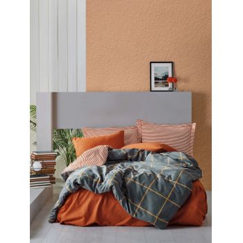 Lenjerie de pat pentru o persoana (FR), Stark - Cinnamon, Cotton Box, Bumbac Ranforce