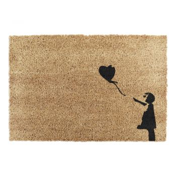 Covoraș intrare din fibre de cocos Artsy Doormats Girl with a Balloon Graffiti, 40 x 60 cm