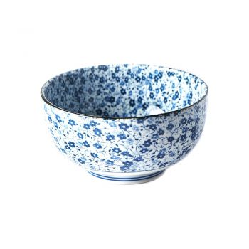 Bol din ceramică pentru udon MIJ Daisy, ø 16 cm, alb - albastru