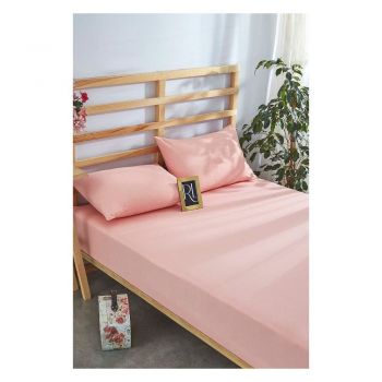 Set cearșaf și față de pernă roz din bumbac cu elastic 180x200 cm – Mila Home