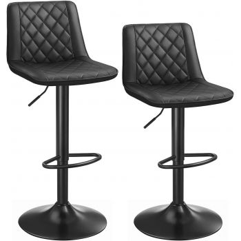 Set 2 scaune de bar, Vasagle, 47 x 51 x 88.5-108.5 cm, inaltime reglabila, fier/piele ecologica, negru