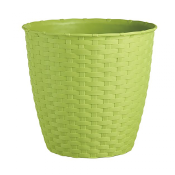 Ghiveci ratan Stefanplast, plastic, verde, 11 L, diametru 28.6 cm, 26 cm