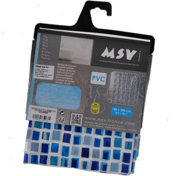 Perdea de dus MSV, model mozaic albastru, PVC, 180 x 200 cm