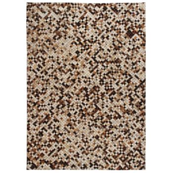 Covor piele naturală mozaic 80x150 cm pătrat maro/alb