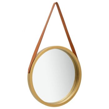 Oglindă de perete cu o curea 40 cm auriu