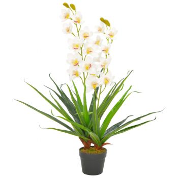 Plantă artificială orhidee cu ghiveci alb 90 cm