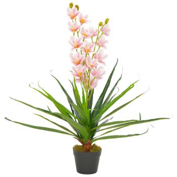 Plantă artificială orhidee cu ghiveci roz 90 cm