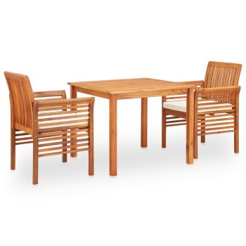 Set mobilier de exterior cu perne 3 piese lemn masiv de acacia