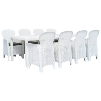 Set mobilier de exterior 9 piese alb plastic aspect ratan
