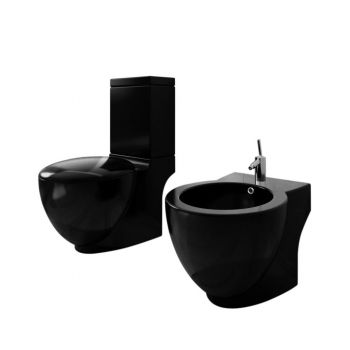Set vas de toaletă și bideu din ceramică negru