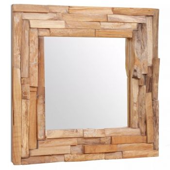 Oglindă decorativă din lemn de tec 60 x 60 cm pătrat