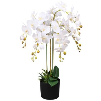 Plantă artificială orhidee cu ghiveci 75 cm alb