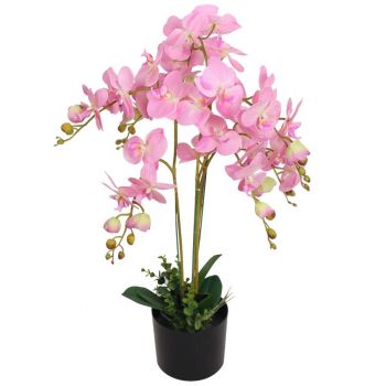 Plantă artificială orhidee cu ghiveci 75 cm roz