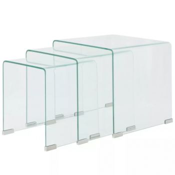 Set mese suprapuse sticlă călită transparentă trei piese