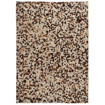 Covor piele naturală mozaic 120x170 cm pătrat maro/alb