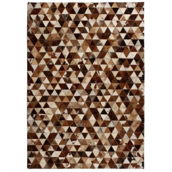 Covor piele naturală mozaic 120x170 cm Triunghiuri Maro/alb