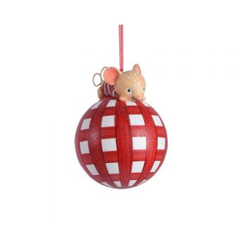 Glob Boy mouse, Decoris, Ø8 cm, sticla, rosu/alb