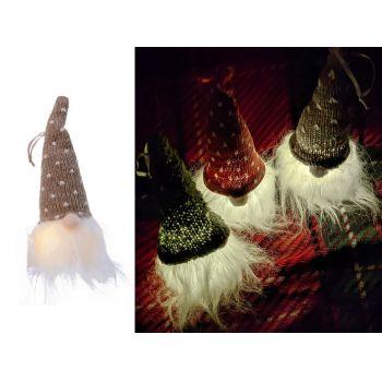 Decoratiune luminoasa Gnome w brown hat, Lumineo, 6x6x20 cm, poliester, maro