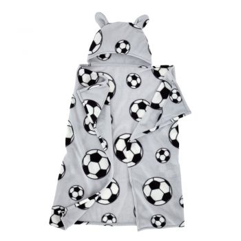 Pătură pentru copii cu glugă gri deschis din polar/fleece 90x125 cm Football – Catherine Lansfield