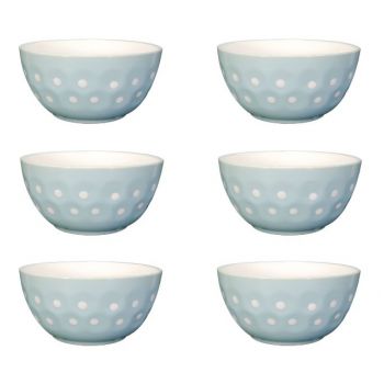 Set format din 6 boluri de servit din ceramica pentru supa, de culoare albastru cu buline, 680 ml