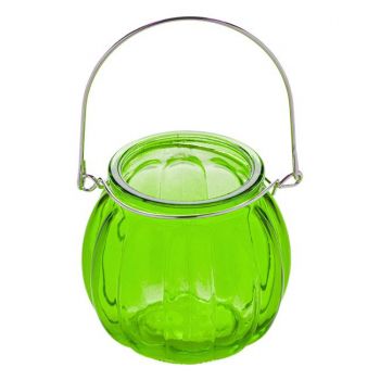 Borcan decorativ tip vaza cu maner,sticla,verde,7.5x8 cm