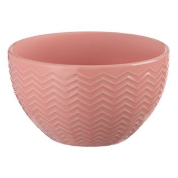 Mini bol pentru servire,ceramica,roz,design zig-zag,200 ml
