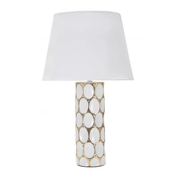 Lampa de masa, Glam Carv, Mauro Ferretti, 1 x E27, 40W, Ø34.5 x 56 cm, ceramica/fier/textil, alb/auriu