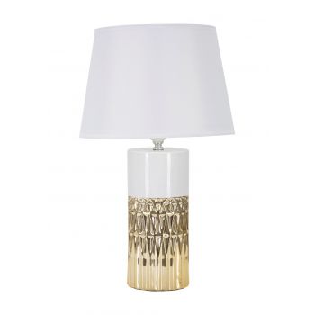Lampa de masa, Glam Elegant, Mauro Ferretti, 1 x E27, 40W, Ø30 x 48.5 cm, ceramica/fier/textil, alb/auriu