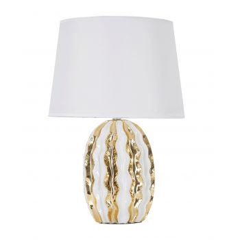 Lampa de masa, Glam Stary, Mauro Ferretti, 1 x E27, 40W, 33 x 33 x 48 cm, ceramica/fier/textil, alb/auriu