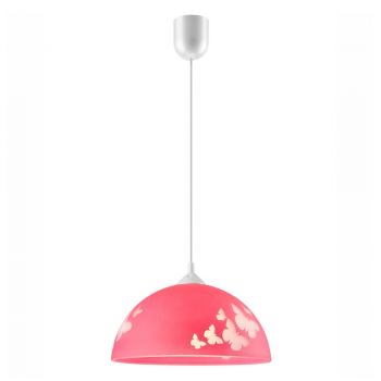 Lustră pentru copii roz cu abajur din sticlă ø 30 cm Mariposa – LAMKUR