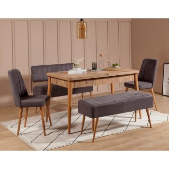 Set masă și scaune extensibile (5 bucăți) Vina 0701 - 4 - Anthracite, Atlantic Extendable Dining Table & Chairs Set 1, Stejar, 77x75x120 cm