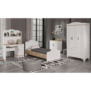 Set de mobilier pentru camera copiilor Alessa - Oak, White, Crem, 95x91x195 cm