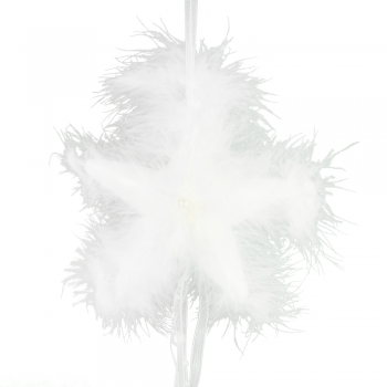 Decoratiune de Craciun stea cu pene tip ghirlanda, alb, 40 cm