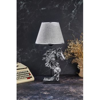 Lampa de masa, FullHouse, 390FLH1915, Baza din lemn, Gri argintiu