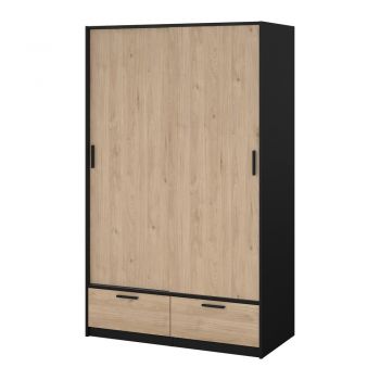 Șifonier negru/cu aspect de lemn de stejar cu ușă glisantă 121x200 cm Line – Tvilum
