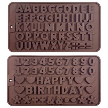 Set 2 forme silicon litere si cifre, Quasar & Co.®, pentru decorare torturi, prajituri, 21 x 11.5 cm, maro