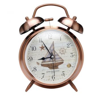 Ceas de masa desteptator Pufo Sail Dreams cu buton de iluminare cadran, metalic, 16 cm, aramiu