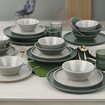Set de cină din ceramică Nordic, Verde, 15x5x15 cm