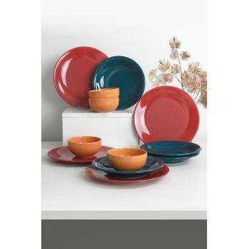 Set de cină din ceramică, Multicolor, 26x3.7x26 cm