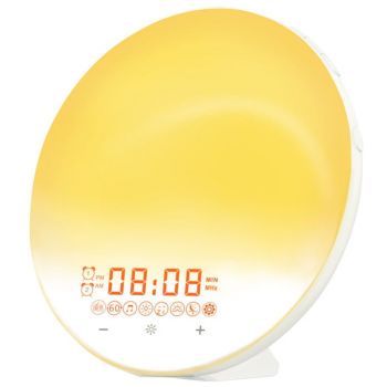 Lampa LED Inteligenta,Radio FM cu Ceas si Alarma,Simulare Rasarit&Apus de Soare,Sunete albe,7 culori,Smart Wake-up light