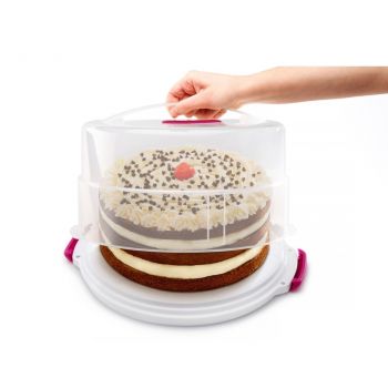 Suport portabil pentru tort Metaltex, plastic, 8-15x30 cm, alb/roz