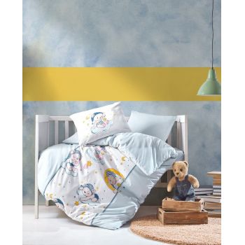 Lenjerie de pat pentru copii Bear - Blue, Cotton Box, 4 piese, bumbac ranforce, multicolor la reducere