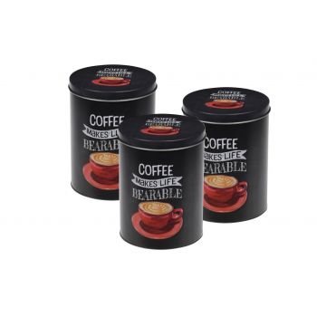 Set 3 recipiente pentru cafea Coffee Bearable, 10.5x14 cm, aluminiu, negru
