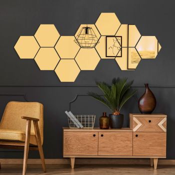 Autocolante de perete 12 buc. 17x20 cm Hexagons Gold – Ambiance ieftin