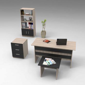 Set mobilier de birou, Locelso, VO11, Stejar / Negru ieftin