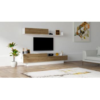 COMODA TV Elda - White, Walnut, Alb, 160x35x32 cm