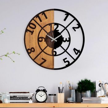 Ceas de perete decorativ din lemn Wooden Clock - 57, Nuc, 56x3x56 cm ieftin