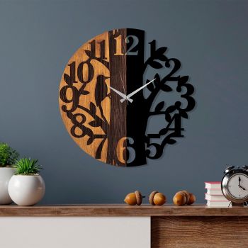 Ceas de perete decorativ din lemn Wooden Clock - 71, Nuc, 56x3x56 cm