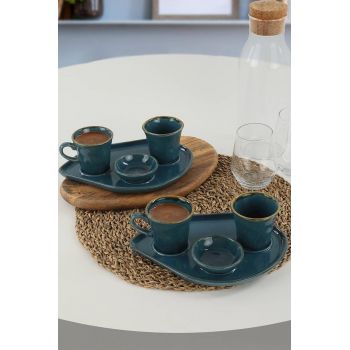 Set cești de cafea Safir Moka Coffee Presentation Set 8 Pieces for 2 People, Albastru, 30x17x30 cm ieftin