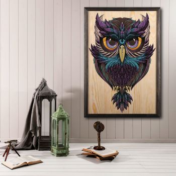 Tablou decorativ, Owl Color Dream, Lemn, Lemn, Multicolor ieftin